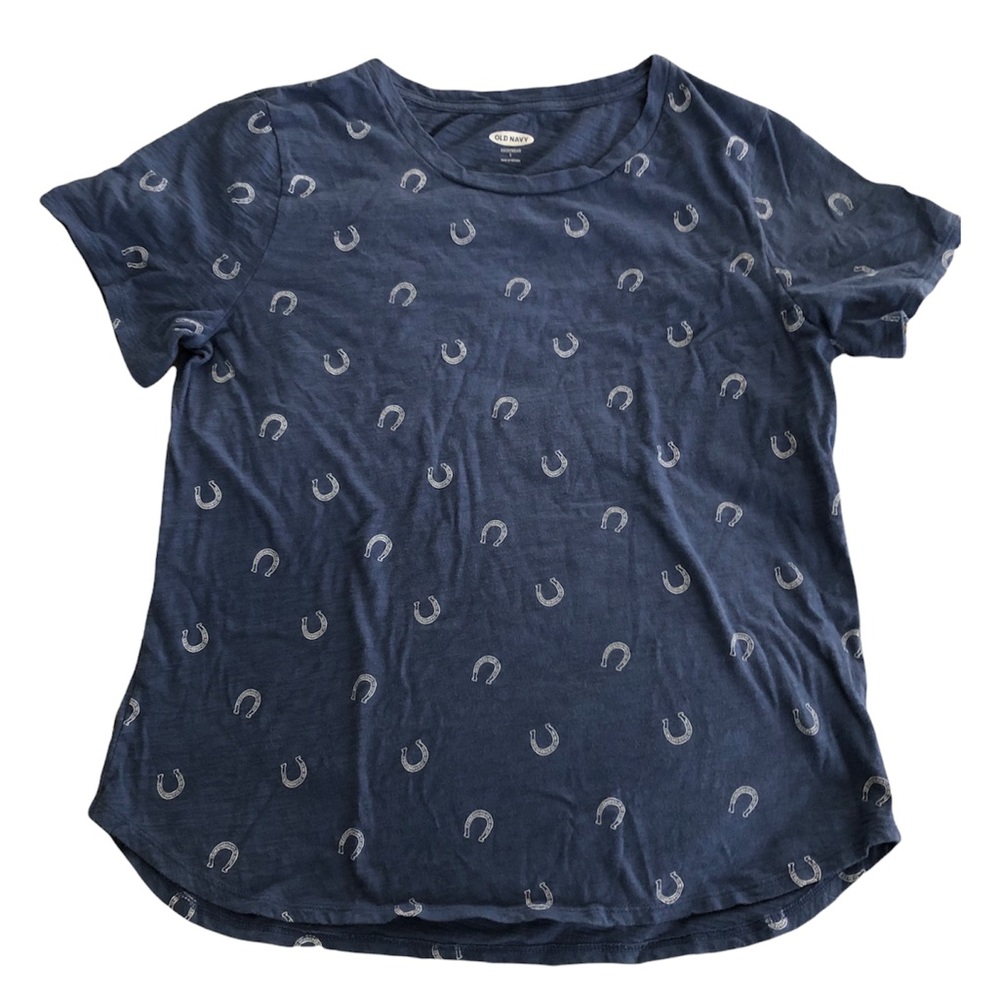 Old Navy Women’s Everywear Tee Shirt Blue Horseshoe Graphic Large NFS
